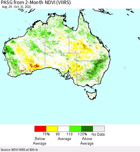 Australia PASG from 2-Month NDVI (VIIRS) Thematic Map For 10/24/2021 - 10/31/2021