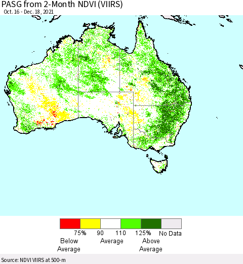 Australia PASG from 2-Month NDVI (VIIRS) Thematic Map For 12/11/2021 - 12/18/2021