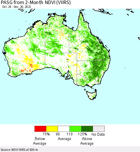 Australia PASG from 2-Month NDVI (VIIRS) Thematic Map For 12/19/2021 - 12/26/2021