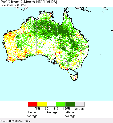 Australia PASG from 2-Month NDVI (VIIRS) Thematic Map For 5/8/2024 - 5/15/2024