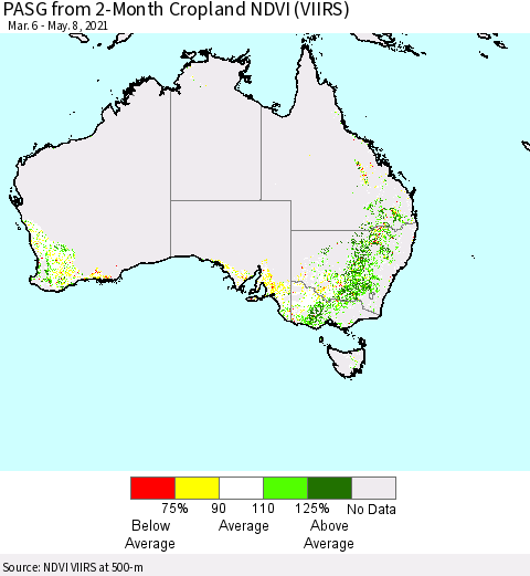 Australia PASG from 2-Month Cropland NDVI (VIIRS) Thematic Map For 5/1/2021 - 5/8/2021