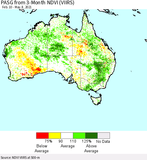 Australia PASG from 3-Month NDVI (VIIRS) Thematic Map For 5/1/2021 - 5/8/2021