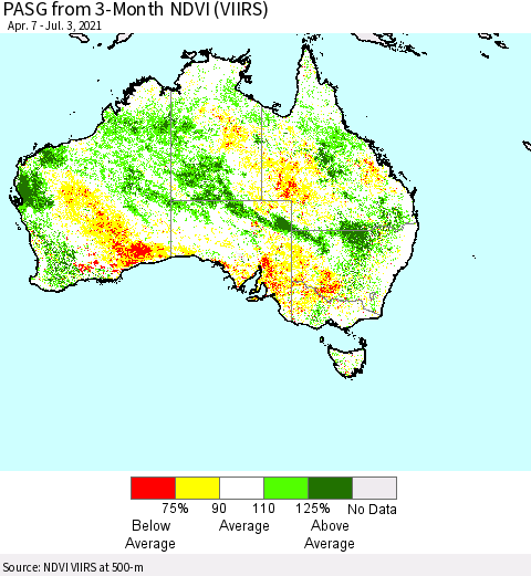 Australia PASG from 3-Month NDVI (VIIRS) Thematic Map For 6/26/2021 - 7/3/2021