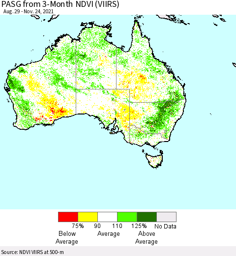 Australia PASG from 3-Month NDVI (VIIRS) Thematic Map For 11/17/2021 - 11/24/2021