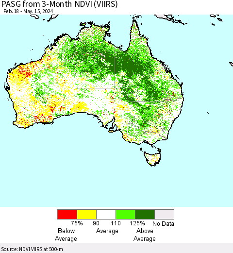 Australia PASG from 3-Month NDVI (VIIRS) Thematic Map For 5/8/2024 - 5/15/2024