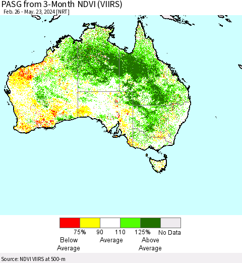 Australia PASG from 3-Month NDVI (VIIRS) Thematic Map For 5/16/2024 - 5/23/2024