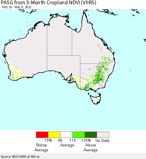 Australia PASG from 3-Month Cropland NDVI (VIIRS) Thematic Map For 5/1/2021 - 5/8/2021