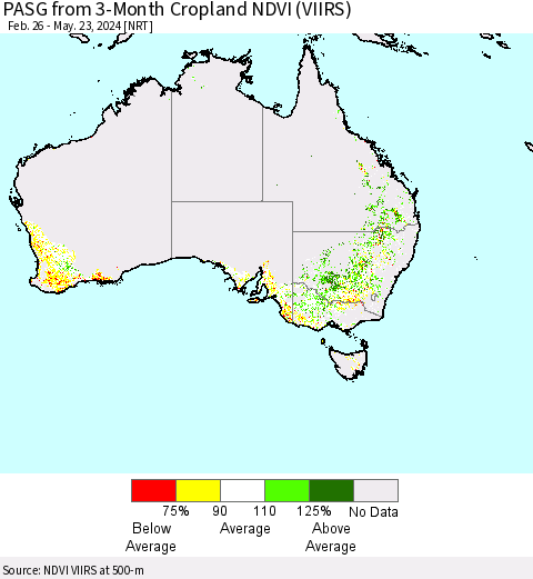 Australia PASG from 3-Month Cropland NDVI (VIIRS) Thematic Map For 5/16/2024 - 5/23/2024