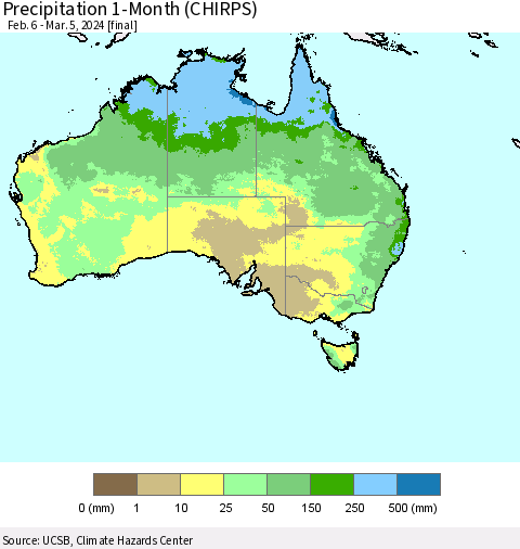 Australia Precipitation 1-Month (CHIRPS) Thematic Map For 2/6/2024 - 3/5/2024