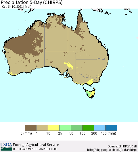 Australia Precipitation 5-Day (CHIRPS) Thematic Map For 10/6/2021 - 10/10/2021