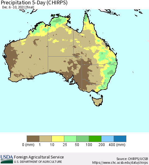 Australia Precipitation 5-Day (CHIRPS) Thematic Map For 12/6/2021 - 12/10/2021