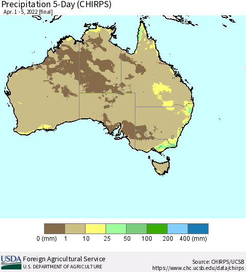 Australia Precipitation 5-Day (CHIRPS) Thematic Map For 4/1/2022 - 4/5/2022