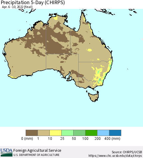 Australia Precipitation 5-Day (CHIRPS) Thematic Map For 4/6/2022 - 4/10/2022