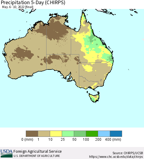 Australia Precipitation 5-Day (CHIRPS) Thematic Map For 5/6/2022 - 5/10/2022