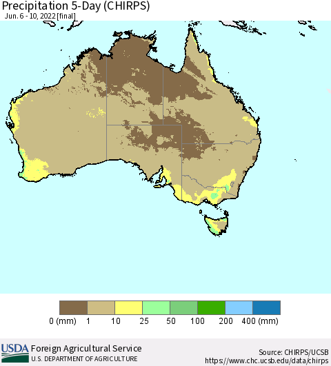 Australia Precipitation 5-Day (CHIRPS) Thematic Map For 6/6/2022 - 6/10/2022