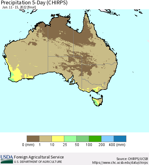 Australia Precipitation 5-Day (CHIRPS) Thematic Map For 6/11/2022 - 6/15/2022