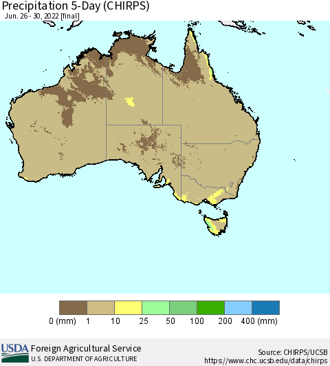 Australia Precipitation 5-Day (CHIRPS) Thematic Map For 6/26/2022 - 6/30/2022