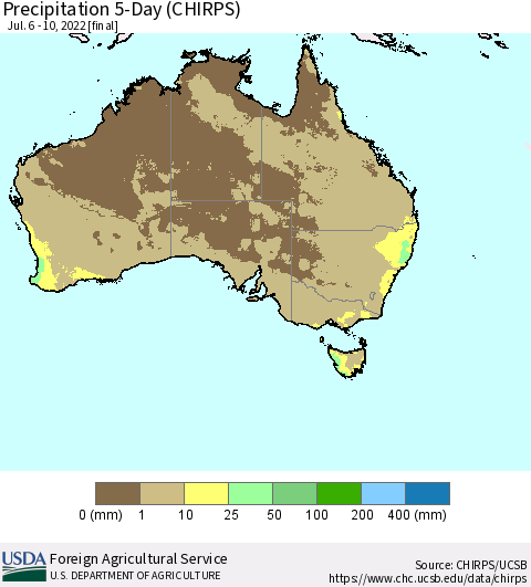 Australia Precipitation 5-Day (CHIRPS) Thematic Map For 7/6/2022 - 7/10/2022
