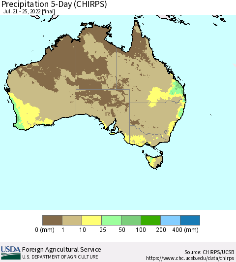 Australia Precipitation 5-Day (CHIRPS) Thematic Map For 7/21/2022 - 7/25/2022