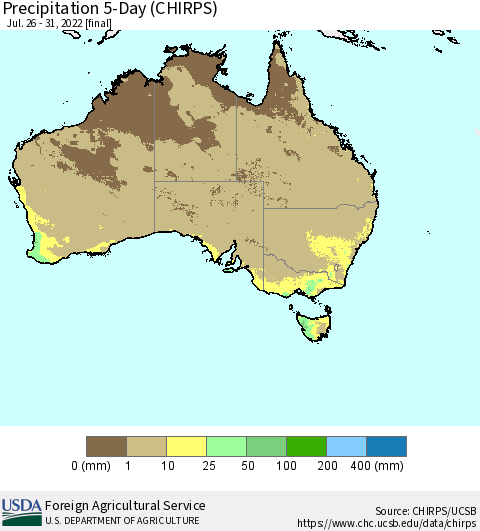 Australia Precipitation 5-Day (CHIRPS) Thematic Map For 7/26/2022 - 7/31/2022