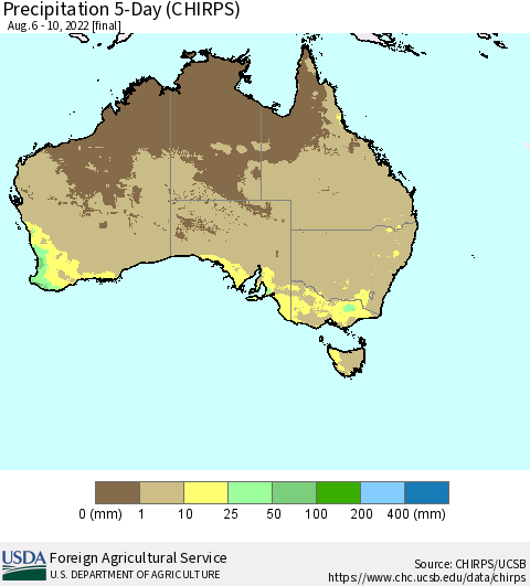 Australia Precipitation 5-Day (CHIRPS) Thematic Map For 8/6/2022 - 8/10/2022