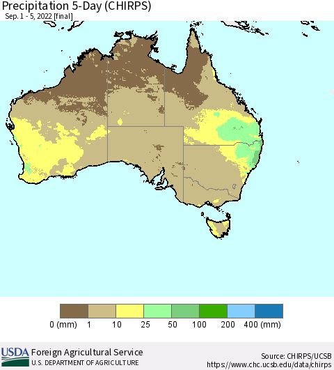 Australia Precipitation 5-Day (CHIRPS) Thematic Map For 9/1/2022 - 9/5/2022
