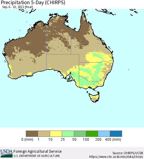 Australia Precipitation 5-Day (CHIRPS) Thematic Map For 9/6/2022 - 9/10/2022