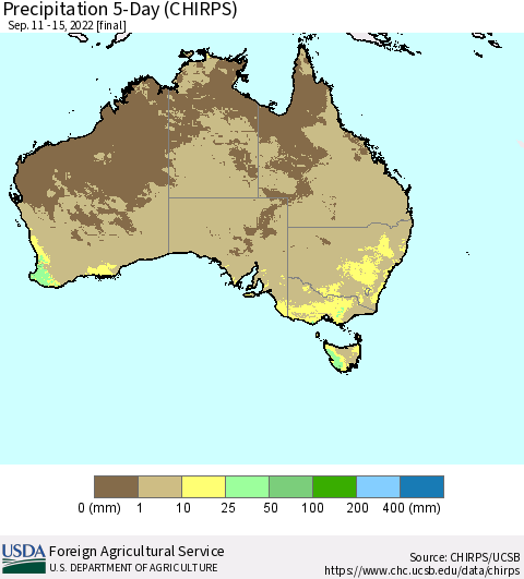 Australia Precipitation 5-Day (CHIRPS) Thematic Map For 9/11/2022 - 9/15/2022