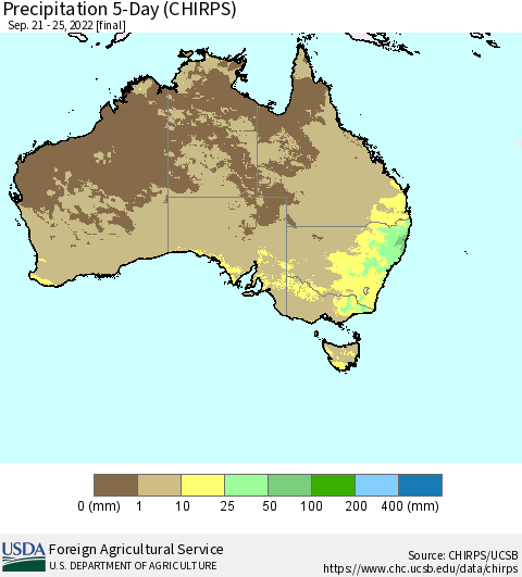 Australia Precipitation 5-Day (CHIRPS) Thematic Map For 9/21/2022 - 9/25/2022