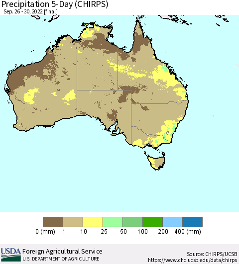 Australia Precipitation 5-Day (CHIRPS) Thematic Map For 9/26/2022 - 9/30/2022