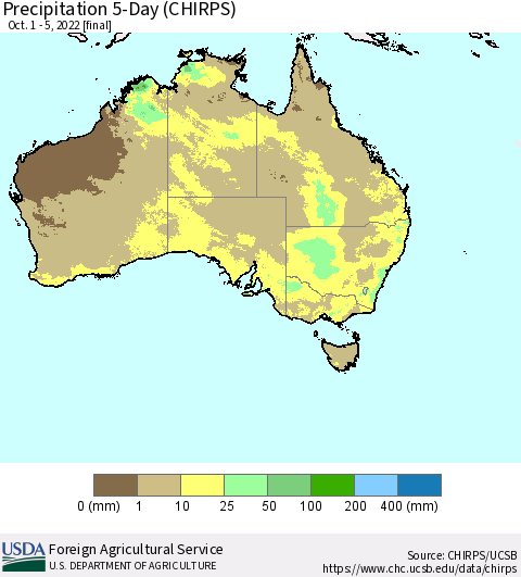 Australia Precipitation 5-Day (CHIRPS) Thematic Map For 10/1/2022 - 10/5/2022