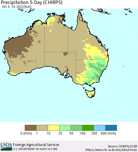 Australia Precipitation 5-Day (CHIRPS) Thematic Map For 10/6/2022 - 10/10/2022