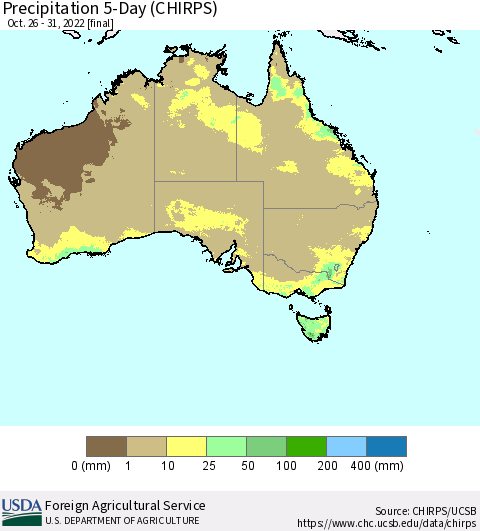 Australia Precipitation 5-Day (CHIRPS) Thematic Map For 10/26/2022 - 10/31/2022