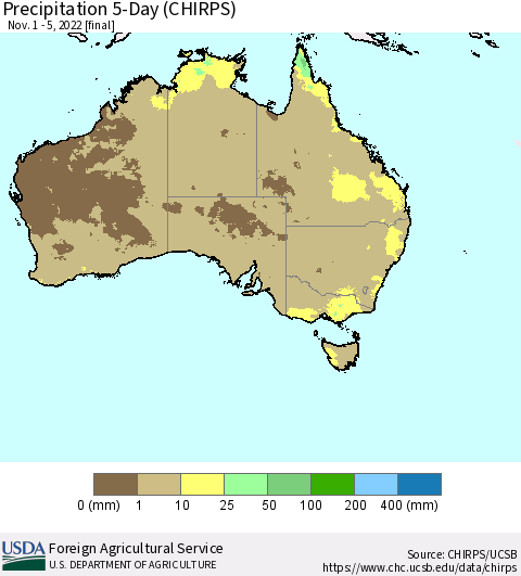 Australia Precipitation 5-Day (CHIRPS) Thematic Map For 11/1/2022 - 11/5/2022