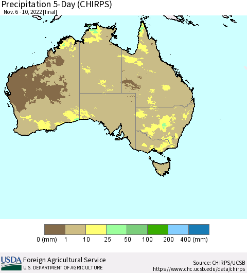 Australia Precipitation 5-Day (CHIRPS) Thematic Map For 11/6/2022 - 11/10/2022