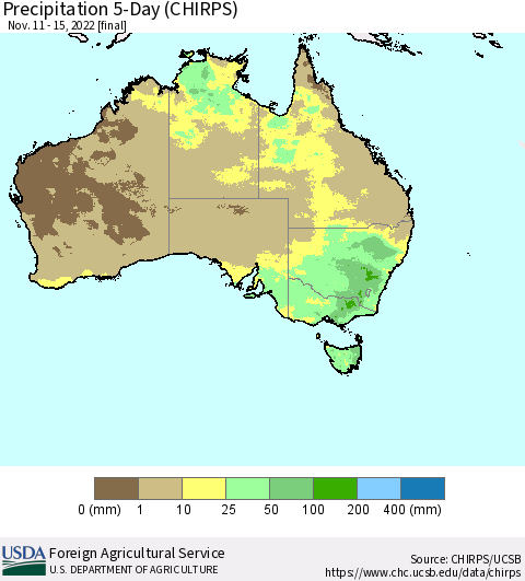 Australia Precipitation 5-Day (CHIRPS) Thematic Map For 11/11/2022 - 11/15/2022