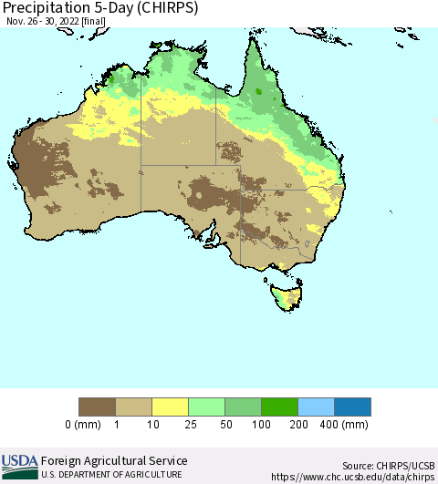 Australia Precipitation 5-Day (CHIRPS) Thematic Map For 11/26/2022 - 11/30/2022