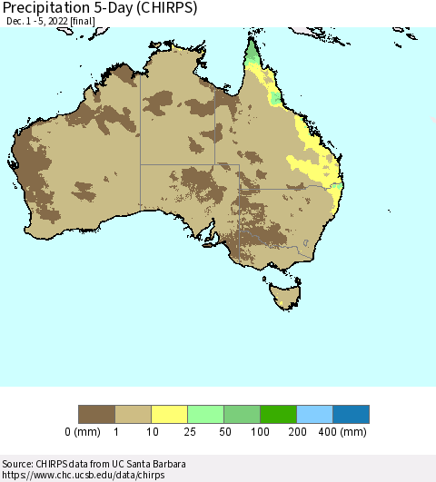 Australia Precipitation 5-Day (CHIRPS) Thematic Map For 12/1/2022 - 12/5/2022