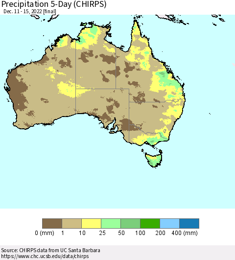 Australia Precipitation 5-Day (CHIRPS) Thematic Map For 12/11/2022 - 12/15/2022