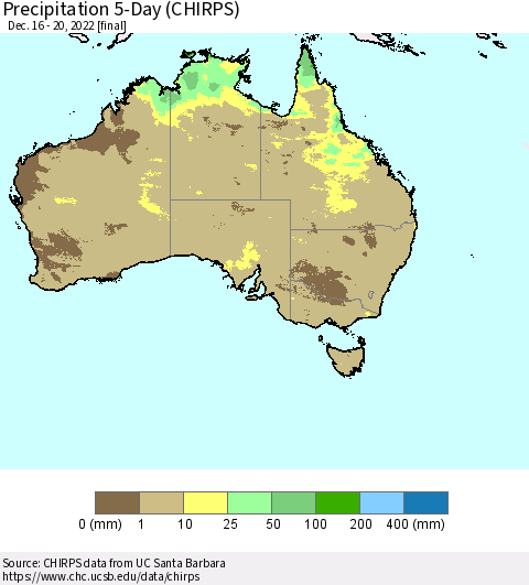 Australia Precipitation 5-Day (CHIRPS) Thematic Map For 12/16/2022 - 12/20/2022