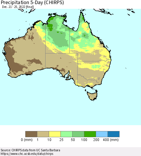 Australia Precipitation 5-Day (CHIRPS) Thematic Map For 12/21/2022 - 12/25/2022