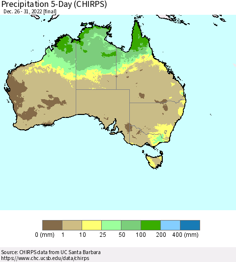 Australia Precipitation 5-Day (CHIRPS) Thematic Map For 12/26/2022 - 12/31/2022