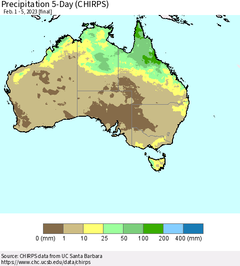 Australia Precipitation 5-Day (CHIRPS) Thematic Map For 2/1/2023 - 2/5/2023