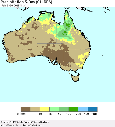 Australia Precipitation 5-Day (CHIRPS) Thematic Map For 2/6/2023 - 2/10/2023