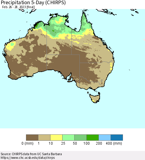 Australia Precipitation 5-Day (CHIRPS) Thematic Map For 2/26/2023 - 2/28/2023