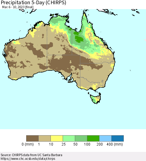 Australia Precipitation 5-Day (CHIRPS) Thematic Map For 3/6/2023 - 3/10/2023