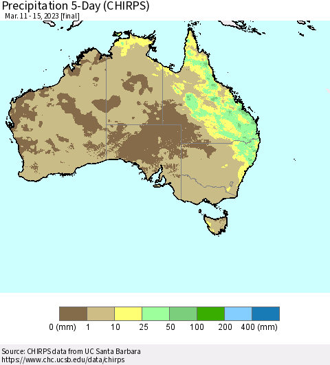 Australia Precipitation 5-Day (CHIRPS) Thematic Map For 3/11/2023 - 3/15/2023