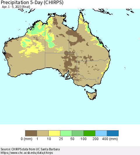 Australia Precipitation 5-Day (CHIRPS) Thematic Map For 4/1/2023 - 4/5/2023