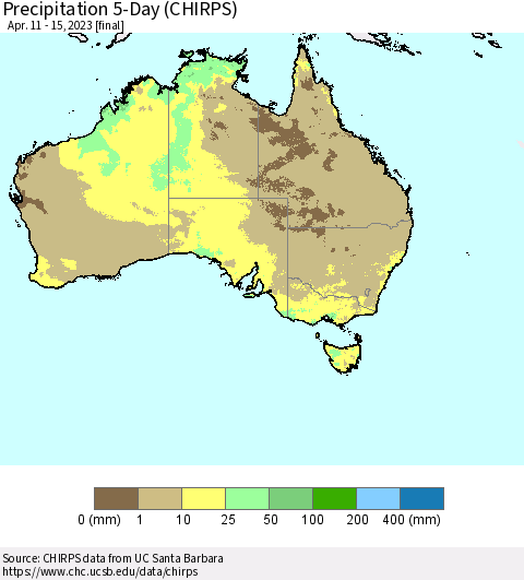 Australia Precipitation 5-Day (CHIRPS) Thematic Map For 4/11/2023 - 4/15/2023