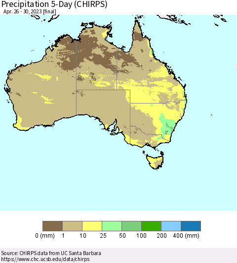 Australia Precipitation 5-Day (CHIRPS) Thematic Map For 4/26/2023 - 4/30/2023